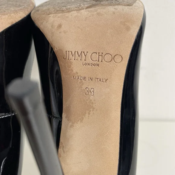 Jimmy Choo Black Patent Leather Pointed Toe Pumps Heels Size 38 Stiletto Classic - Picture 12 of 12